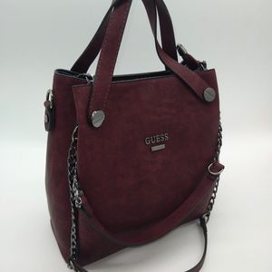 GUESS Burgundy Satchel Handbag w/ 2 Extra Straps